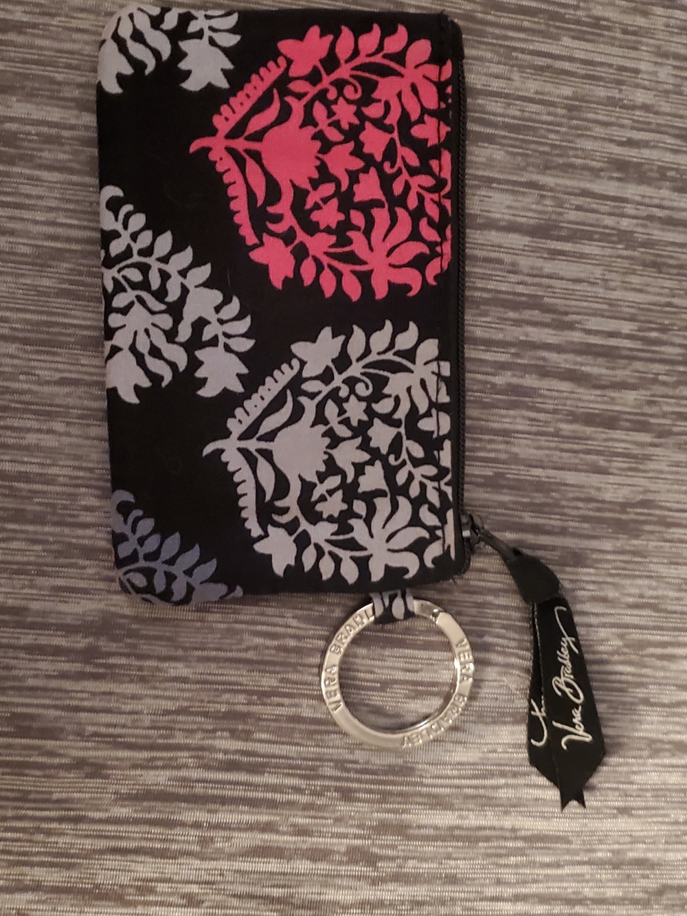 Vera Bradley Black Id  with Pink & Gray Damask Print